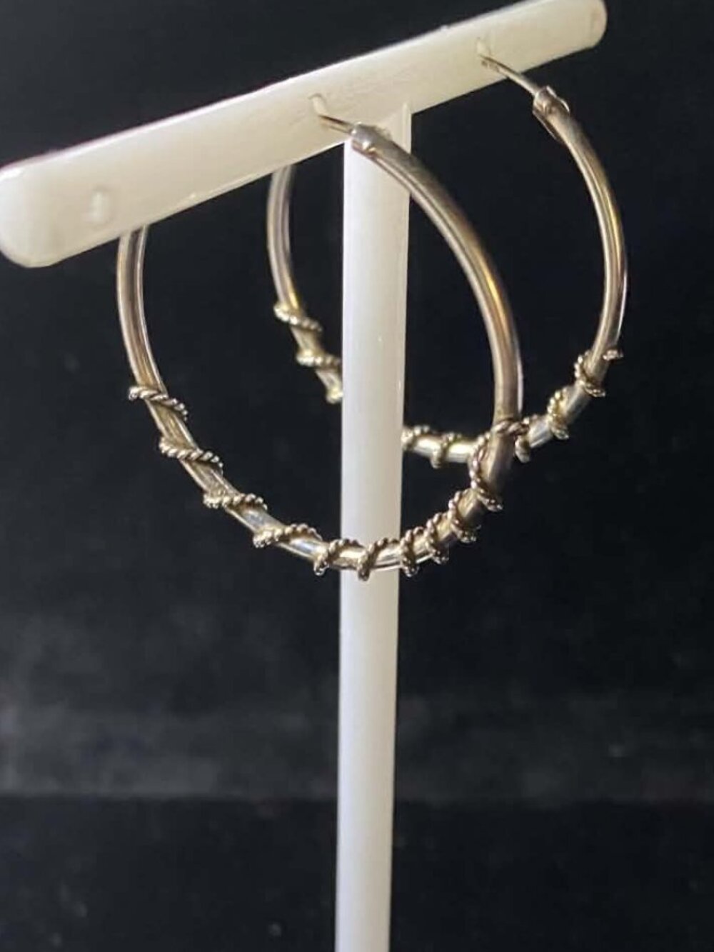 .925 Sterling Silver Large Hoops with Rope Design